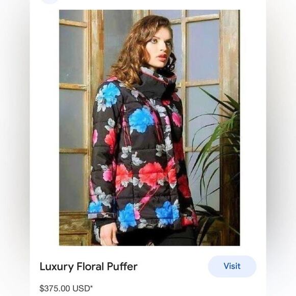 NWOT Floral Puffer Zip Up Jacket Size Large - Picture 5 of 5